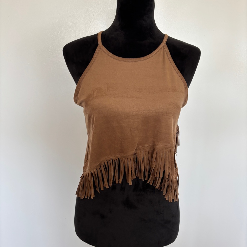 Brown Western Fringe Crop Tank Top Medium NWT Boho Country Cowgirl Vintage Y2K